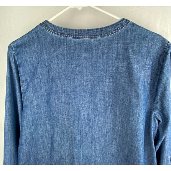 J.Jill Tunic Top Womens M Ombre Blue Chambray Dip Dyed Button‎ Front Denim - Picture 7 of 11